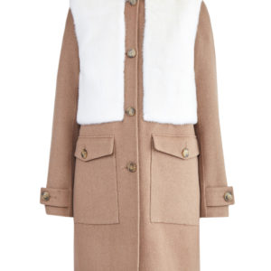 Пальто из твида с накладными карманами и деталями из меха норки YVES SALOMON Франция