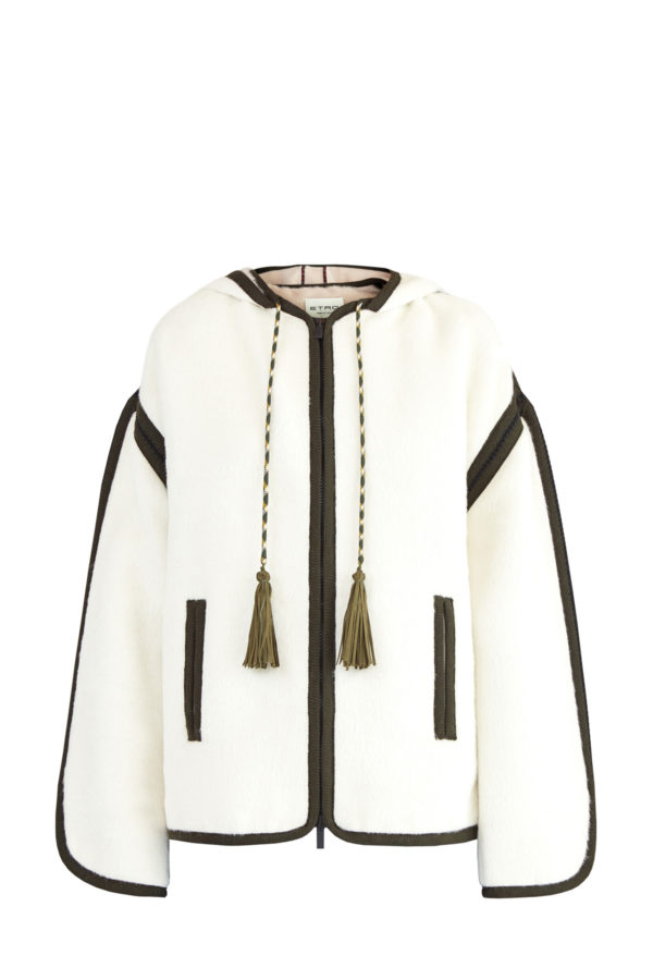 Короткое пальто из шерсти альпаки с контрастной отделкой швов ETRO Италия