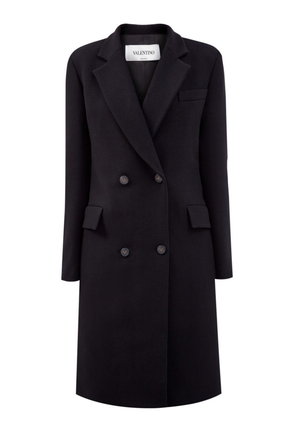 Двубортное пальто из шерстяной ткани с приталенным силуэтом VALENTINO Италия