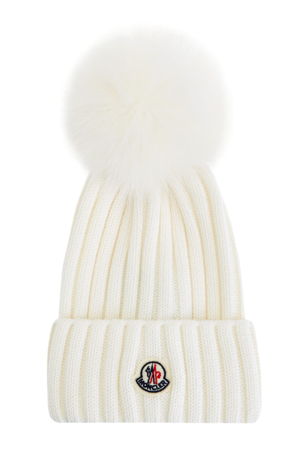 Белая шапка в широкий рубчик из шерсти Virgin MONCLER Италия