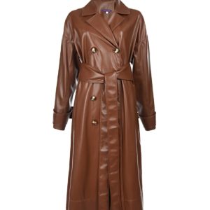 Коричневое пальто из экокожи Monamoon
