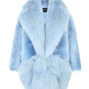 Голубое укороченное пальто из меха Blancha