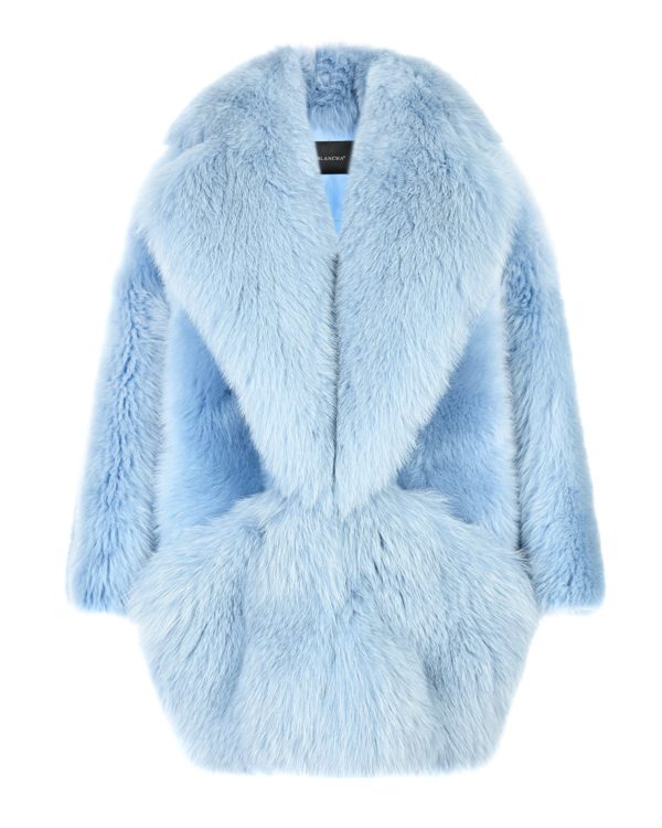 Голубое укороченное пальто из меха Blancha