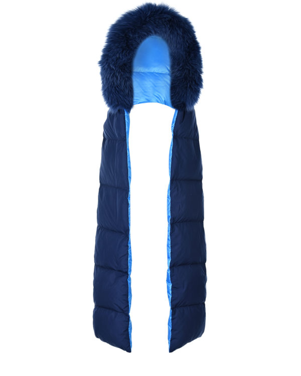 Синий шарф-капюшон с отделкой из меха лисы Yves Salomon