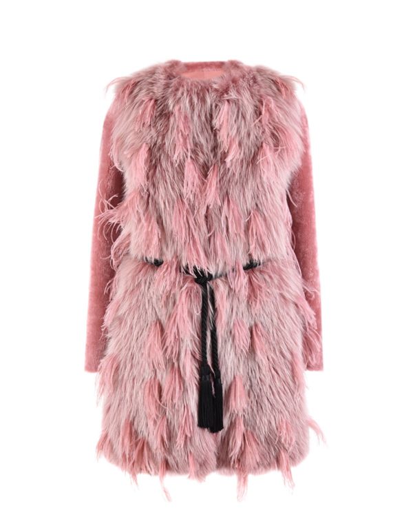 Розовое пальто с отделкой перьями Blancha