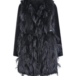 Черное меховое пальто с перьями Blancha
