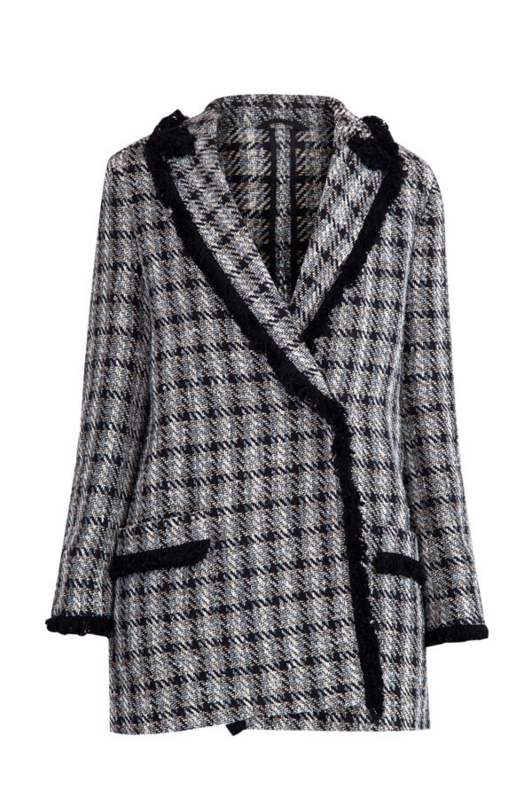 Укороченное пальто из джутовой нити и хлопка в черно-белой гамме ETRO Италия